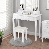 WOLTU White Padded Dressing Table Stool Baroque Style 37x28x44.5cm MB6095ws view 2