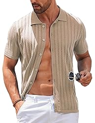COOFANDY Men's Untucked Shirts Short Sleeve Knit