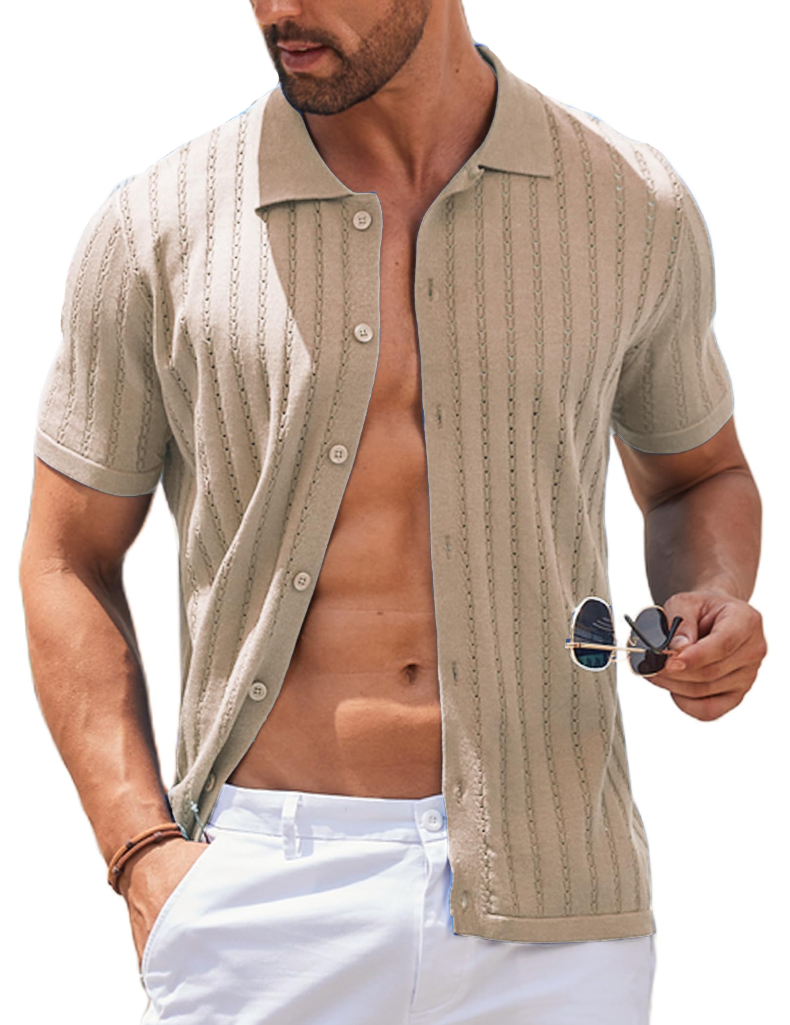 COOFANDY Men's Untucked Shirts Short Sleeve Knit