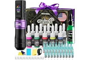 Neebol Wireless Tattoo Gun Kit, Rotary Tattoo Machine Kit with LED Display & 6H Long-Lasting Battery, 20 Cartridge Needles & 10 Ink Set, Tattoo Kit for Beginners Complete Set