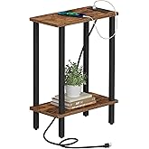 TUTOTAK Small End Table with Charging Station, Narrow Side Table with USB Ports and Outlets, Skinny Sofa Table, Slim Nightstand, Living Room, Bed Room, Brown TB01BB060