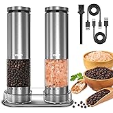 Electric Salt and Pepper Grinder Set Rechargeable, Automatic Salt and Pepper Shakers Mills External Adjustable Coarseness, Kitchen Gadgets, Stocking Stuffers Christmas Cooking Gifts for Men Women