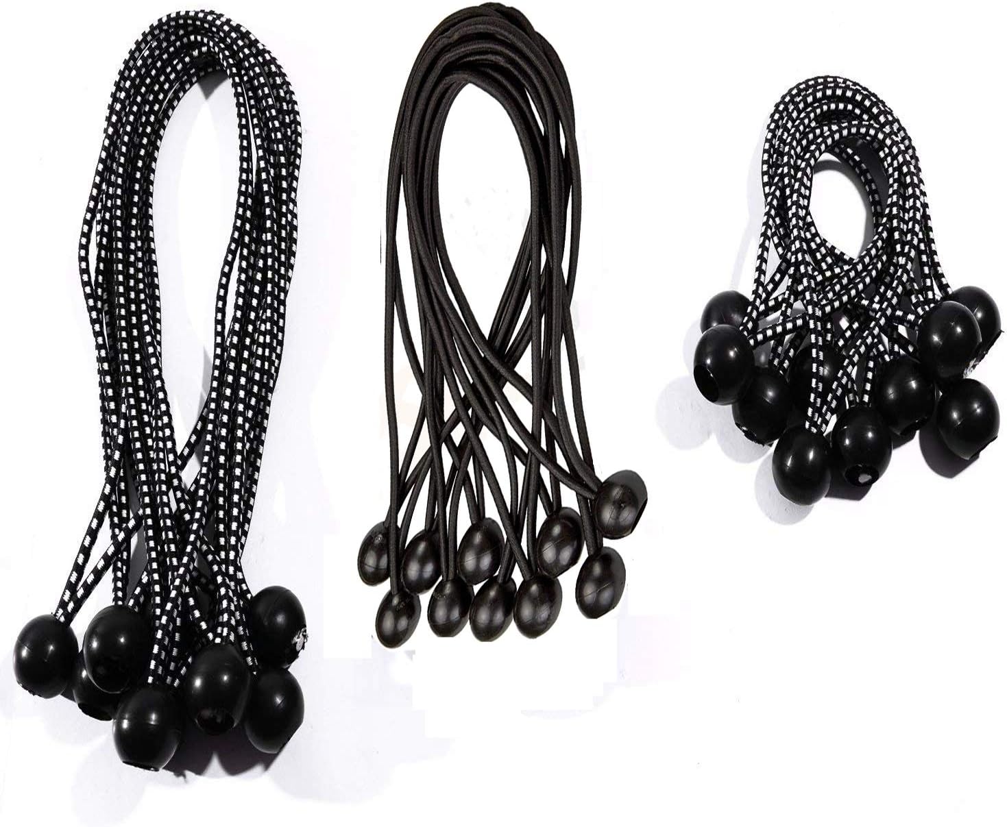 Qtimal Ball Bungee Cords, 30 Pack of 3 Sizes Tarp & Canopy Shock Cords, Extreme Heavy Duty Gazebo Tarp Tie Down Cord - - 