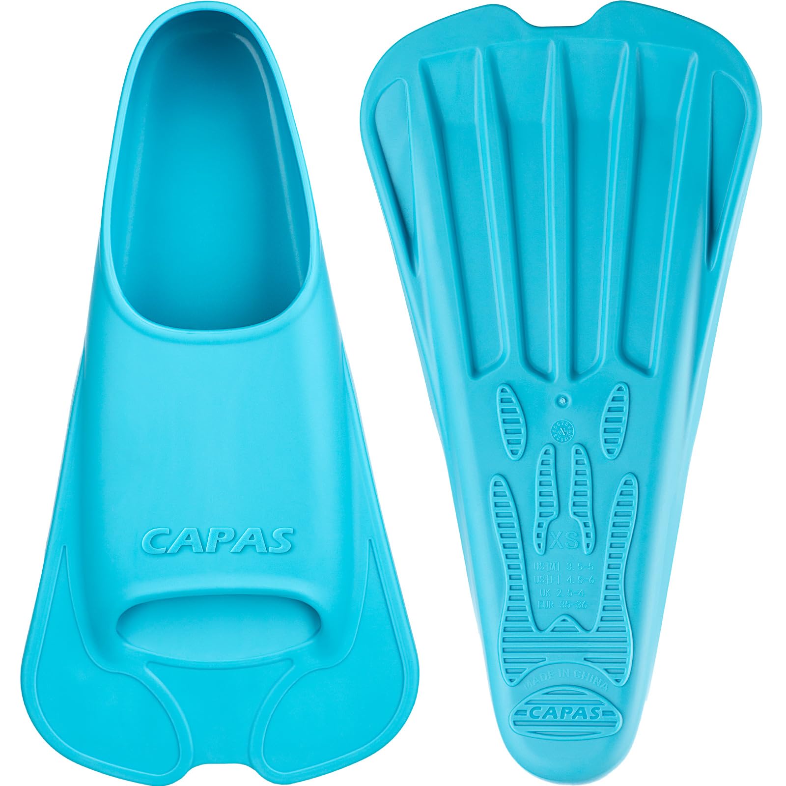 CAPAS Swim Training Fins Comfortable Silicone Swimming Floating Flippers with Mesh Bag for Kids Adult Men Women Short Blade Build Leg Strength (Bondi Blue, XS (Adults UK Size 2.5-4))