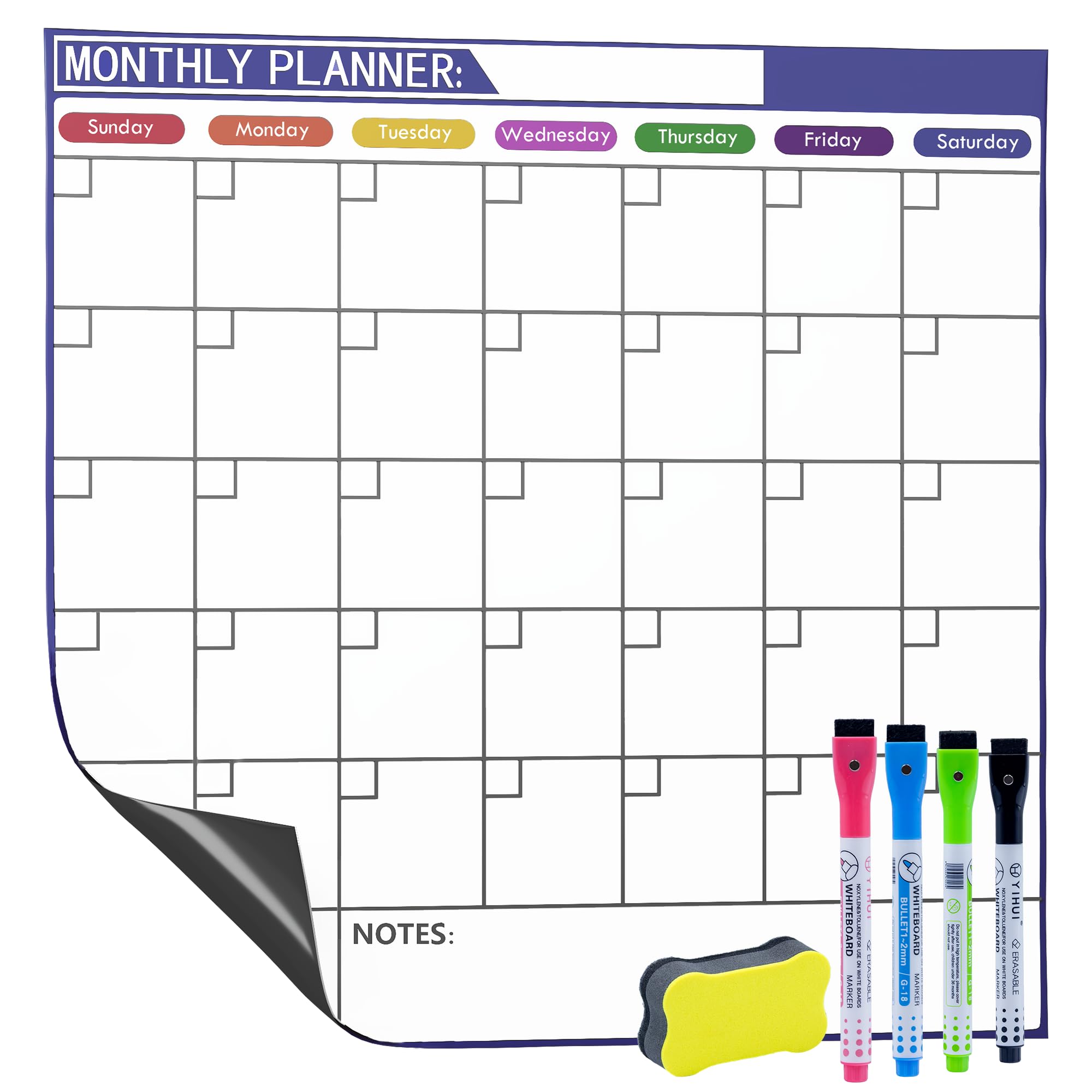 Photo 1 of 17.7"x17.7" Magnetic Dry Erase Calendar for Refrigerator - Large Fridge Whiteboard Calendar with Dry Erase Markers & Eraser, Reusable Family Organization Planner for Kitchen, Office