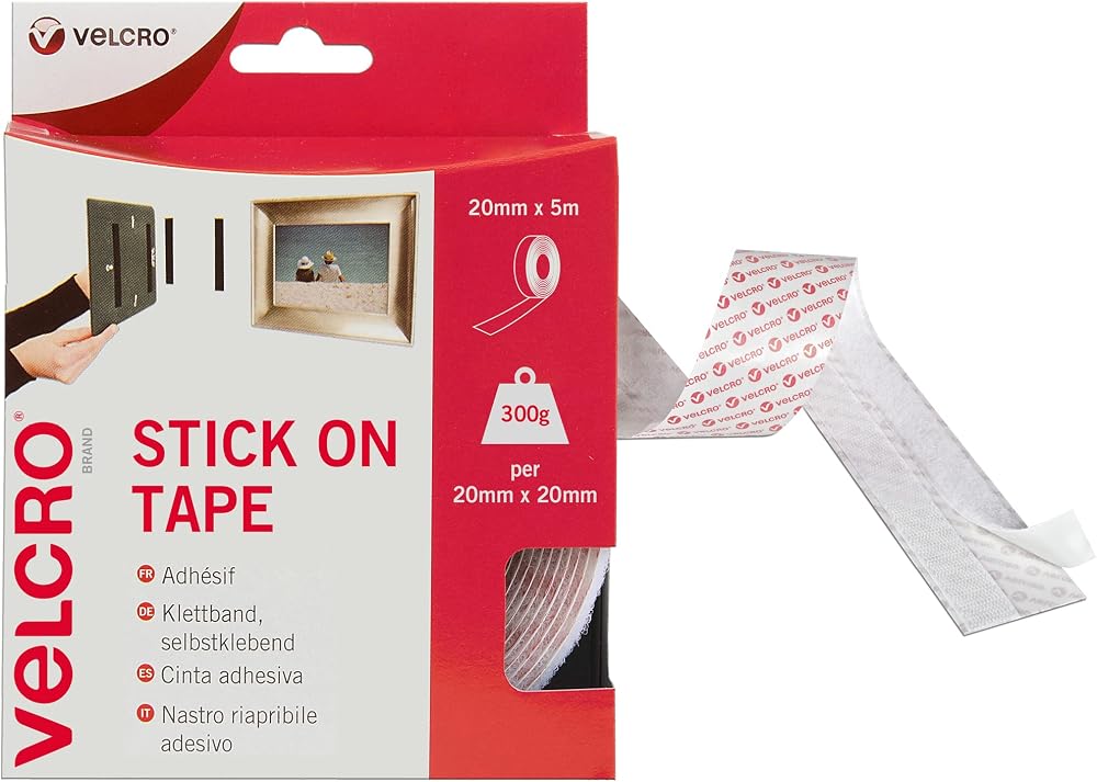 VELCRO Brand Stick On Tape 20mm x 5m White Hook & Loop Self Adhesive