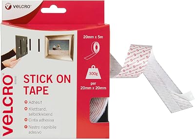 VELCRO Brand Stick On Tape 20mm x 5m White Hook & Loop Self Adhesive