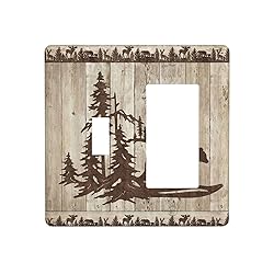 Rustic Wood Bear Forest 2 Gang Single Toggle Rocker