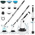 Electric Spin Scrubber, Cordless Shower Scrubber with 8 Replaceable Brush Heads, 2 Adjustable Speeds and 3 Extension Handle, 90Mins Work Time Shower Cleaning Brush for Bathroom Floor Tile Tub