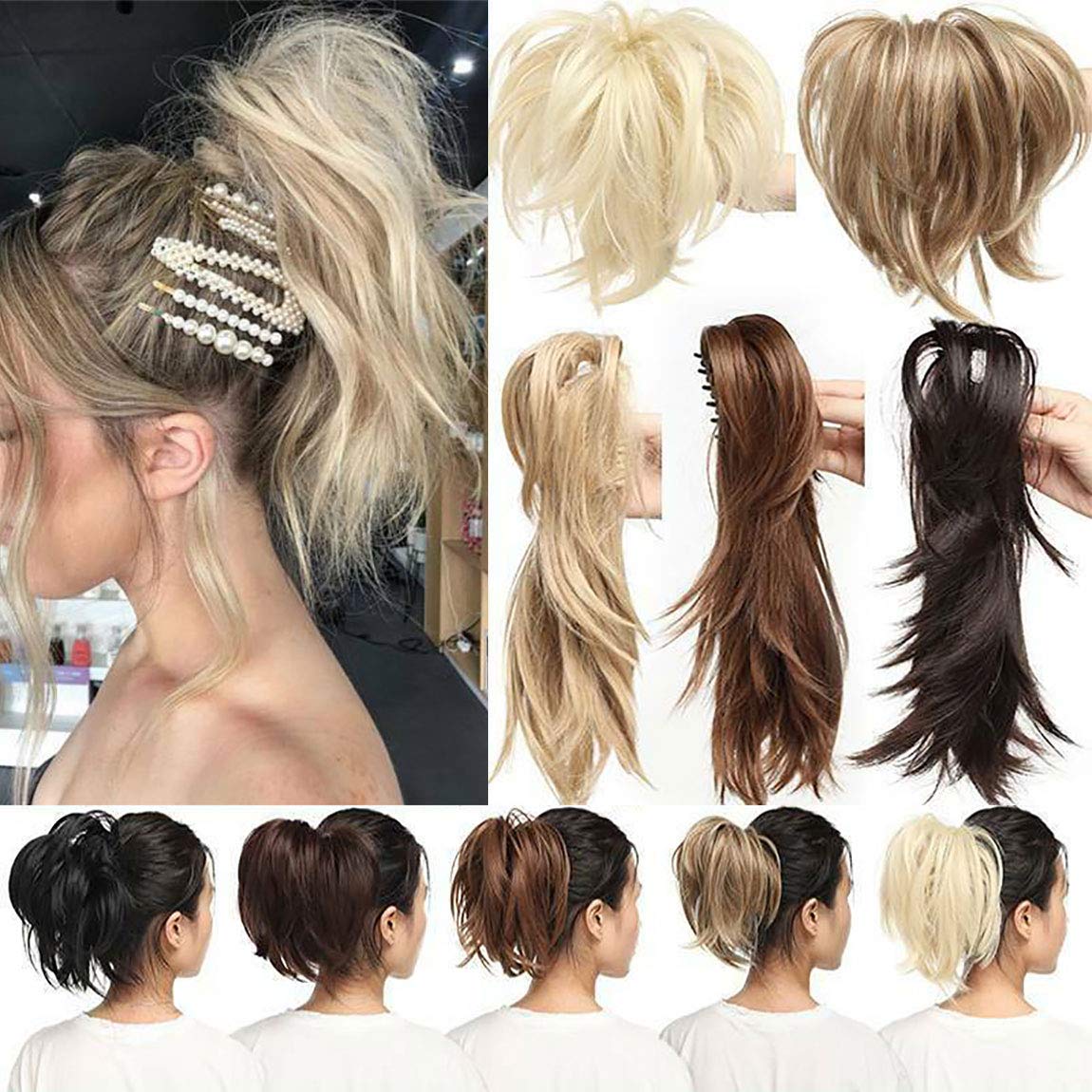12 inches Adjustable Messy Style Ponytail Hair Extensions Synthetic Hairpiece with Jaw Claw Amazing Shape for Women Dark Brown