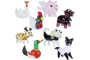 HUAAPLEVLA 8 Pcs Tiny Glass Animals Blown Mini Glass Figurines Handmade Lampwork Animal Figurines Sets for Home Decoration Co