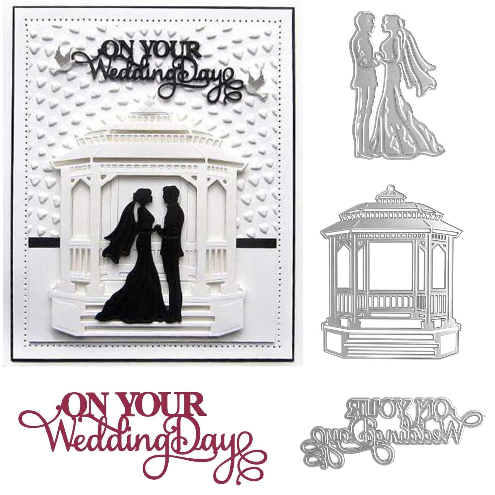 3PCS Wedding Dies for Card Making Bride and Groom Metal Cutting Dies for DIY Scrapbooking Paper Crafting Handmade Crafts On You Wedding Day Alphabets Wedding Building Metal Die Cuts,Wedding Decoration