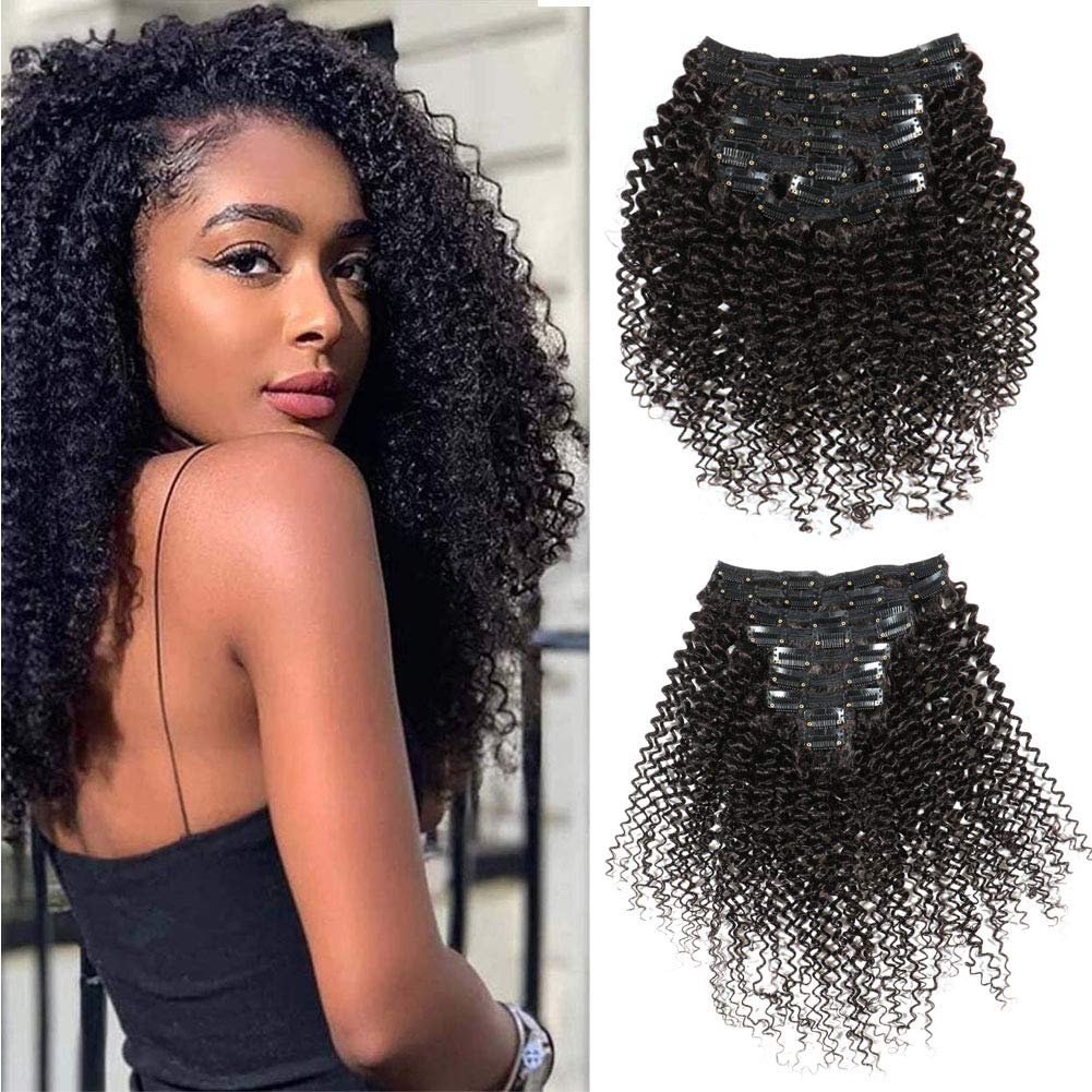 12 Inch Kinky Curly Clip in Hair Extensions for Black Women Human Hair 9Pcs/120g 3C 4A Short Afro Curly Hair Extensions Clip in Human Hair Natural Black