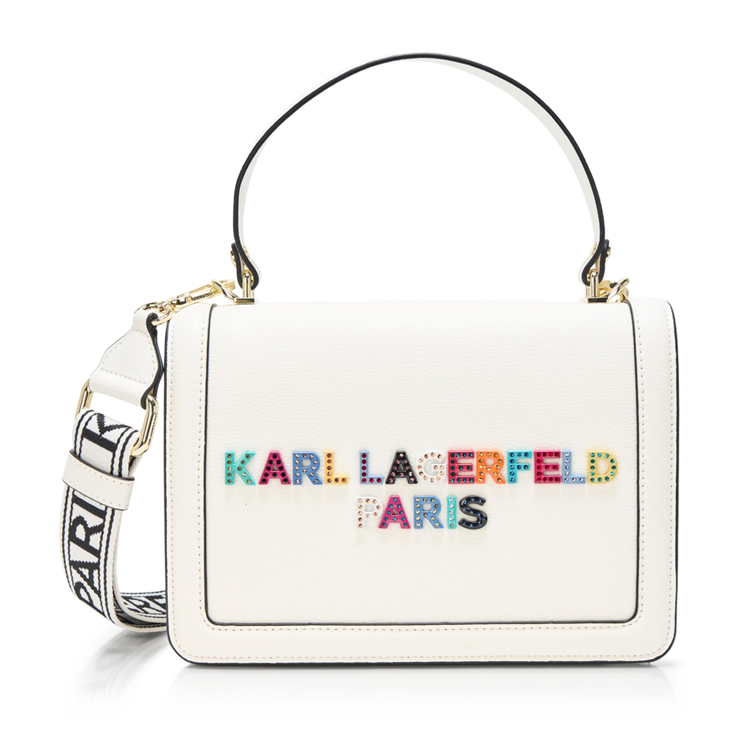Karl Lagerfeld Paris Simone Studded Crossbody, White/Stone