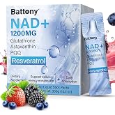 Battony NAD+ Liquid Supplement 1200mg &ndash; High Absorption Liquid Packets with NMN, Resveratrol, Glutathione, PQQ &ndash; Boost Cellular Energy &amp; Healthy Aging for Men &amp; Women &ndash; 30 Servings