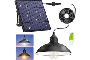 intelamp Solar Pendant Lights,Solar Shed Lights Outdoor with Remote Control,Dimmable Solar Powered Pendant Lights 16.4FT Cable for Indoor Yard Porch Garage