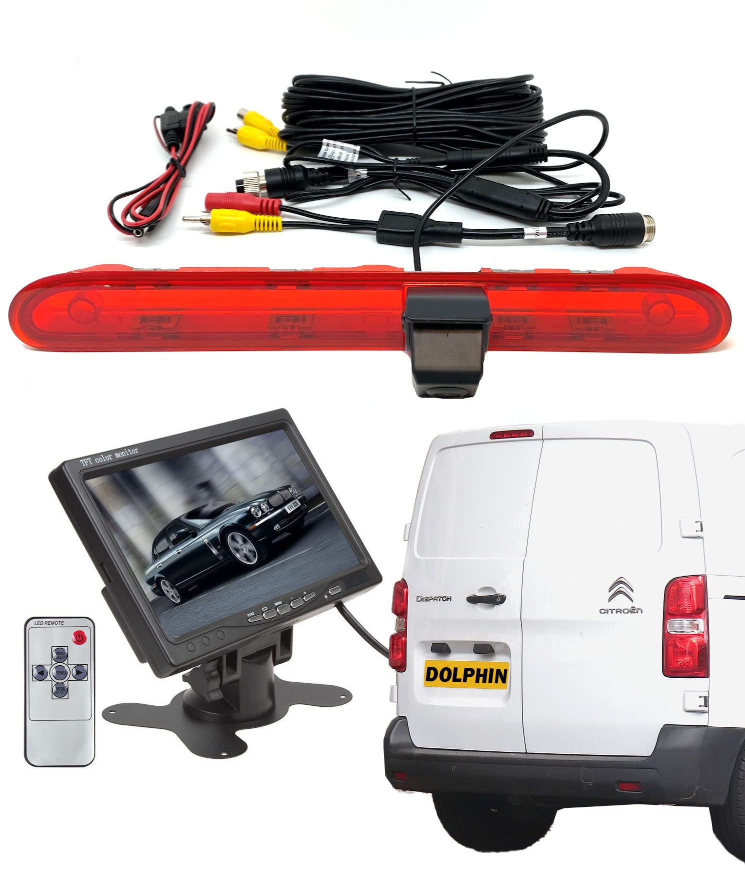 Dolphin Automotive Rear High Level Brake Light Reversing Parking Camera For Peugeot Expert & Citroen Dispatch Van 2016 Onwards - With 7" Dash Monitor