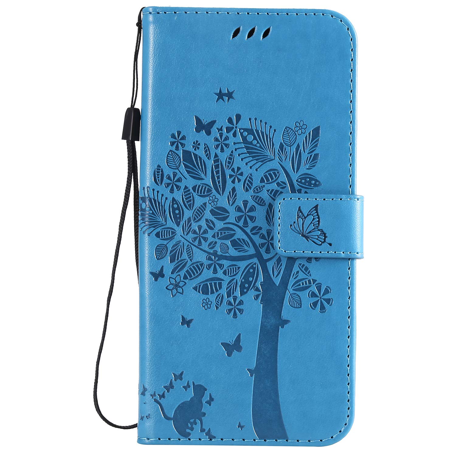 Thoankj Samsung Galaxy A41 Case PU Leather Flip Notebook Wallet Cover Embossed Cat Tree with Magnetic Stand Card Holder Slot Folio Soft TPU Bumper Protective Case for Samsung Galaxy A41 Blue