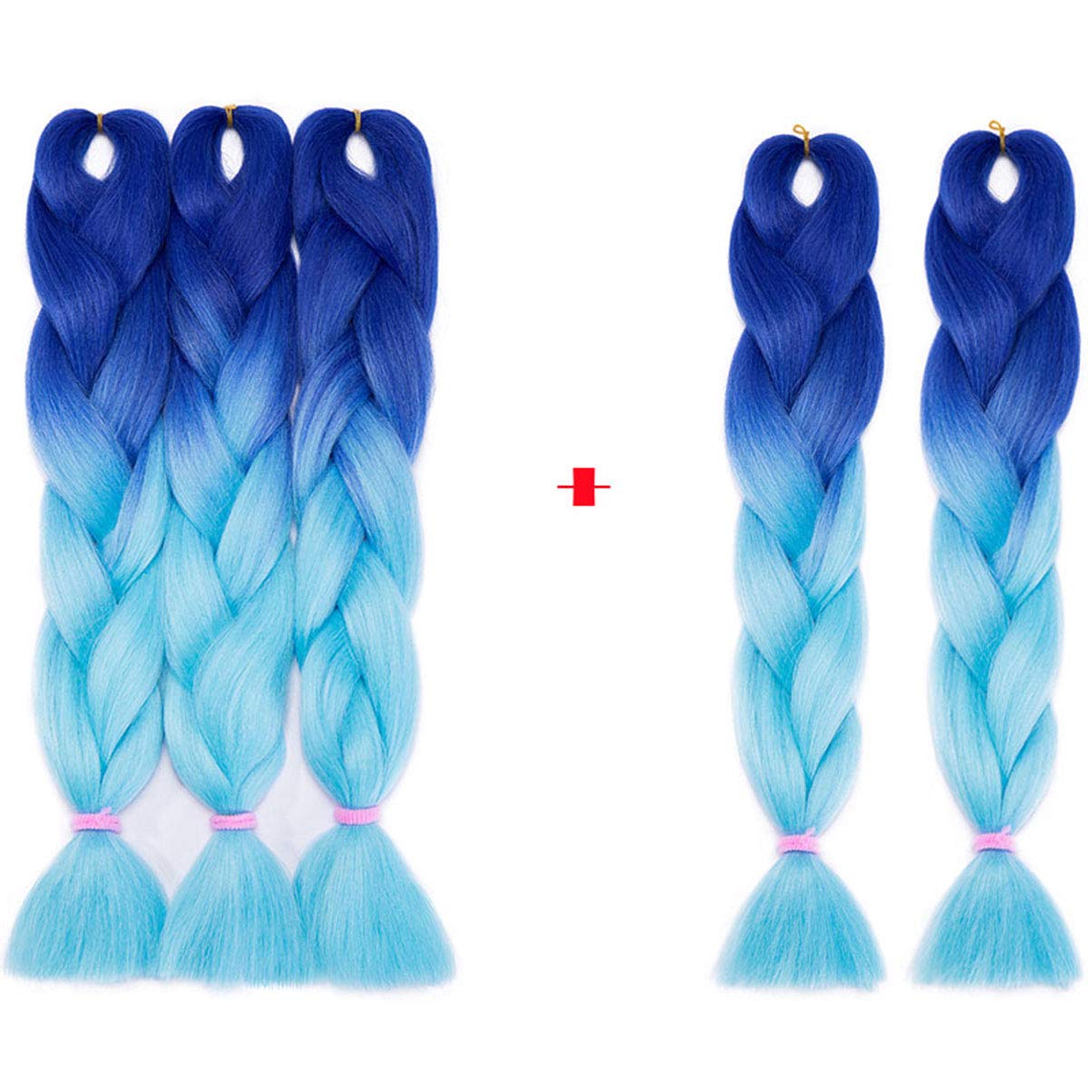 Ombre Colors Braid Hair Afro Braiding Hair Extensions 24 Inch 4 Tone for Women Twist Crochet Braids 5 Bundle Dark Blue to Light Blue