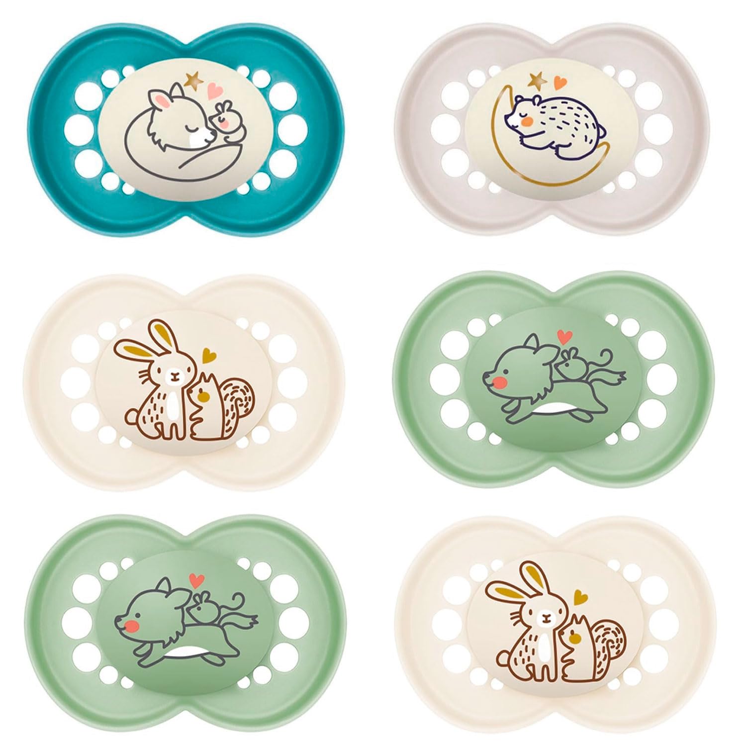 MAM day and night "Skin Soft" silicone dummy, 6-16 Mix, set of 6, including 3 sterilised transport boxes