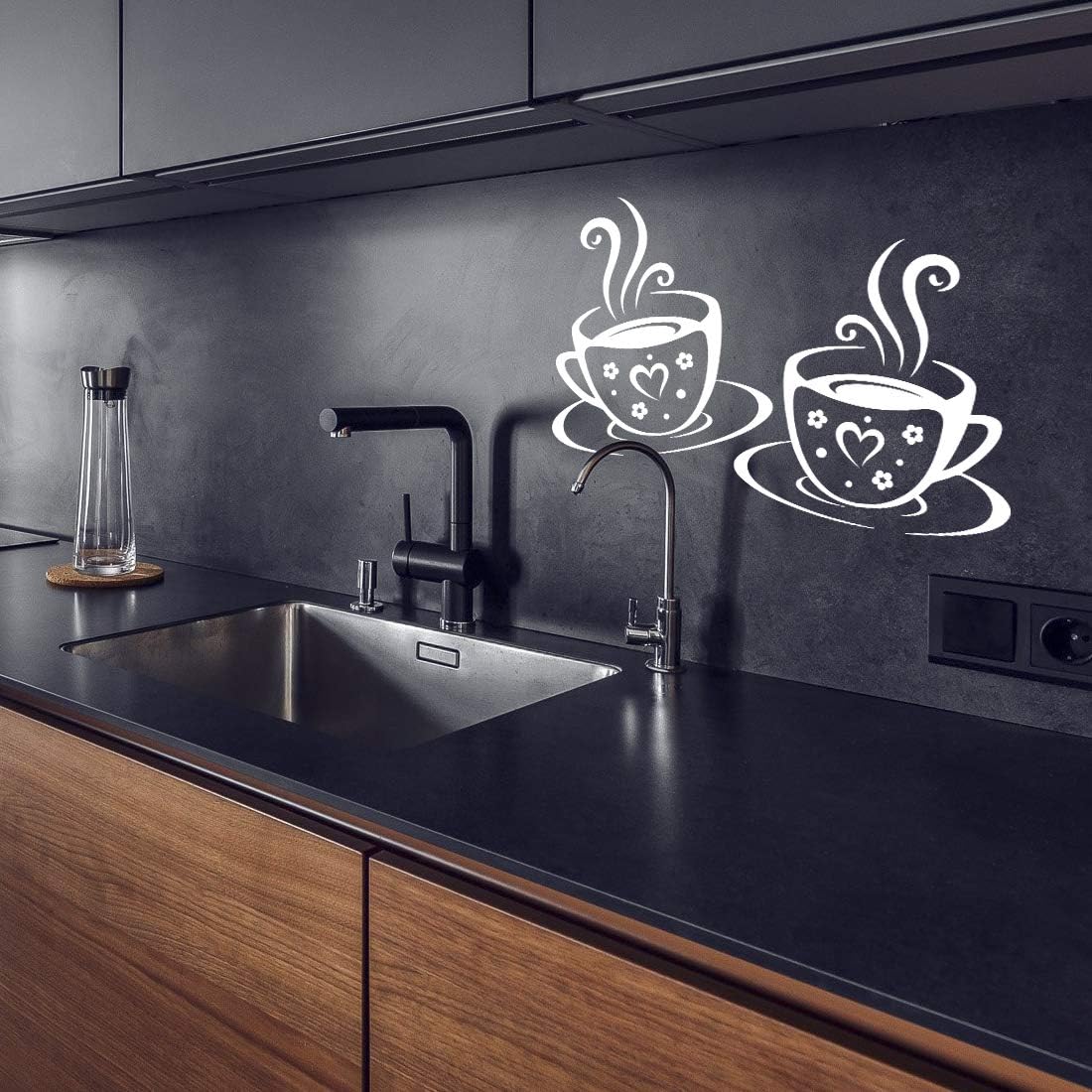 Cups stickers wall art kitchen vinyl coffee decal decor cup white tile transfers decals sticker quote decoration tea cafe home love room mirror living cupboard kitchens tiles decorations wall transfer - Image 3