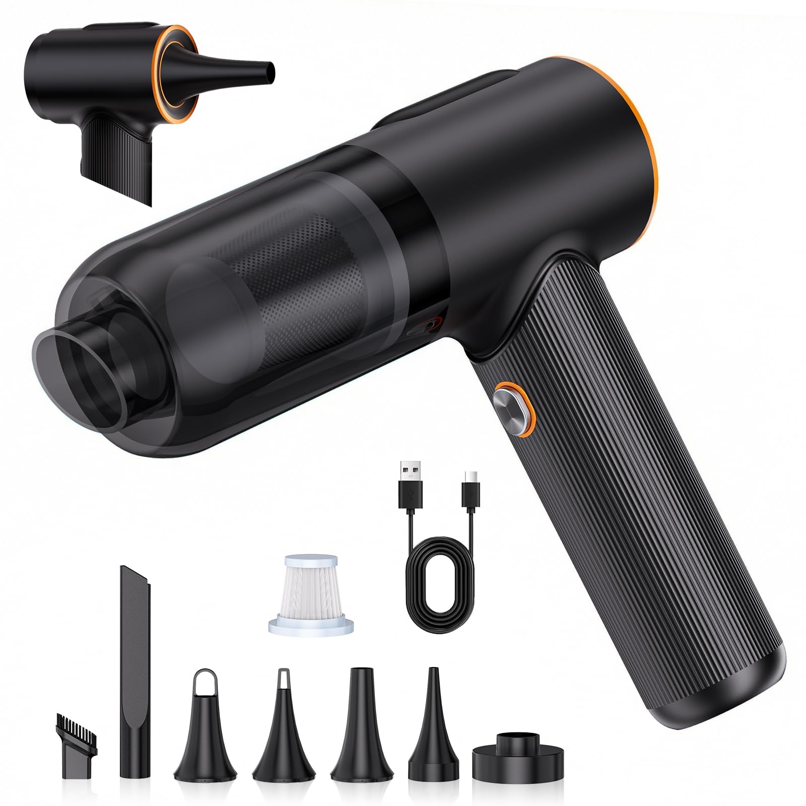 CKWUE Car Vacuum Cleaner, 20000Pa Suction Power Handheld Vacuum Cleaner, 4-in-1 Portable Car Vacuum with 2 Suction Modes, Cordless Mini Vacuum with Type-C Charge for Car, Home, Office Desk, Keyboards