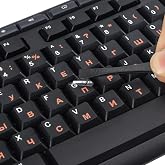 2PCS Russian Keyboard Stickers Cyrillic Keyboard Letter Replacement Sticker | Russian Alphabet Letter Sticker for Laptop Computer PC Desktop Keyboards, Peel-Off Film, Leave Letters, High Adhesive, Orange