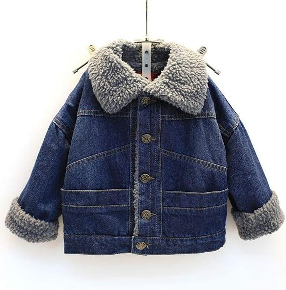 Amazon キッズ服 デニムジャケット 裏起毛ジャケットアウター 裏ボア 長袖子供服 ブルゾン 女の子 デニムコート 厚手 ファー襟 ファー付き 韓国風 秋冬 ブルー 1 コート ジャケット 通販