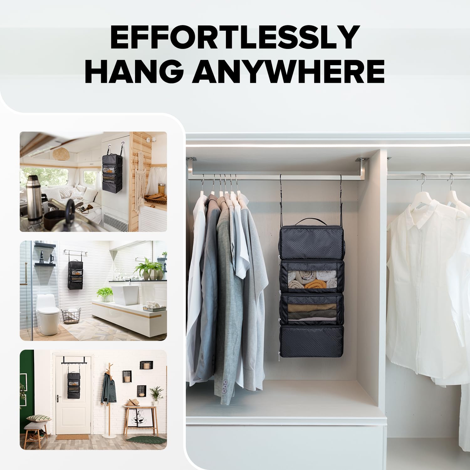 Vokelater Suitcase Organizer, Travel Luggage Organizer Hanging Shelves Packing Cube Closet/Collapsible Portable Travel Organizer for Carry-on