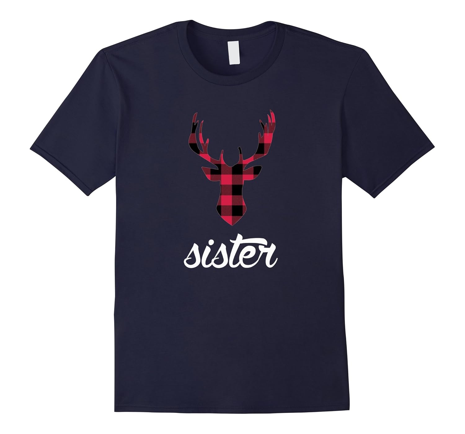 Red Plaid Buck Deer Sister Matching Family Pajama t-shirt-Rose