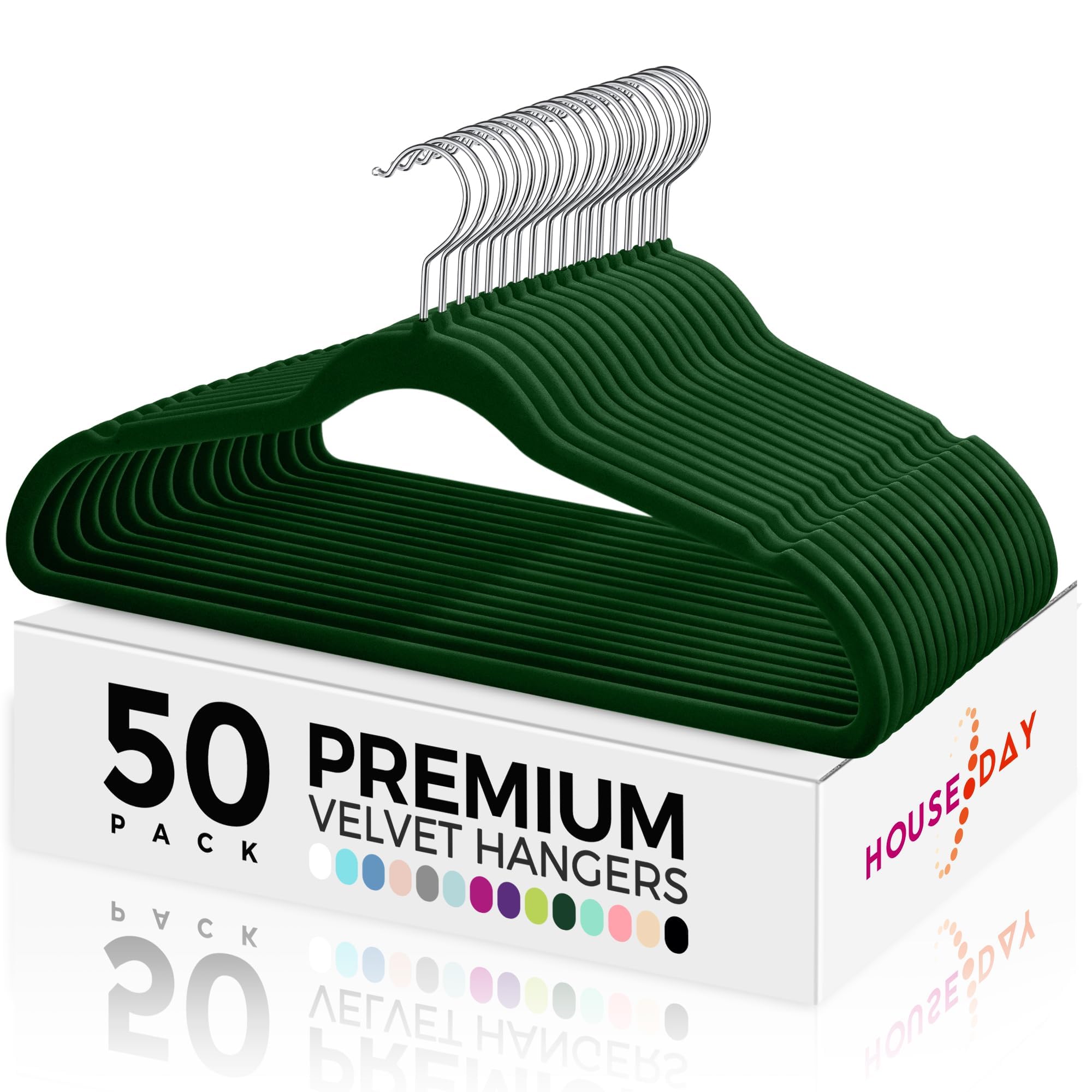 Photo 1 of HOUSE DAY Premium Velvet Hangers 50 Pack, Non-Slip Flocked Felt Hangers, Sturdy Clothes Hanger with 360° Rotatable Hook, Heavy Duty Durable Slim Coat Hanger for Closet Space Saving(Emerald Green)