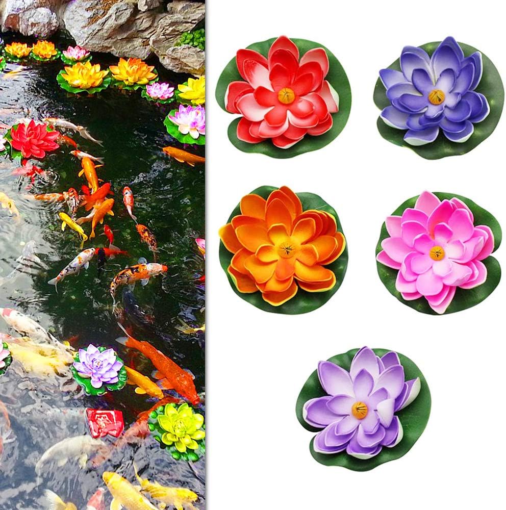 PEAK-EU 5 Pcs Artificial Foam Lotus Artificial Pond Floating Plants Waterproof Lotus Flower for Garden Pond Fountain Aquariums Decoration