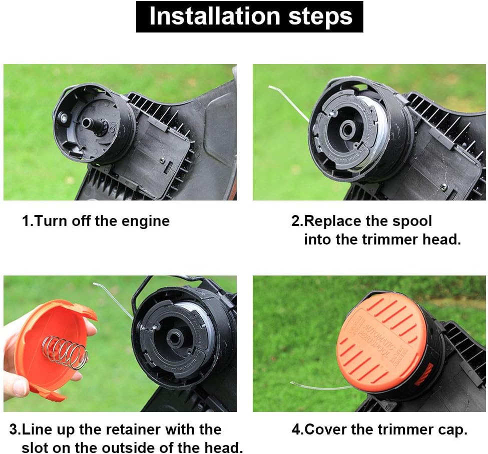 Thten String Trimmer Spool Replacement for Black and Decker AF-100, 30ft 0.065" Refills Line Auto Feed Single Weed Eater, GH600 GH900 Edger with RC-100-P Spool Cap Covers (6 Spools, 1 Cap, 1 Spring) : Garden & Outdoor