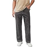 WDIRARA Men's Plain High Waist Wide Leg Jeans Loose Long Denim Pants with Pocket Streetwear