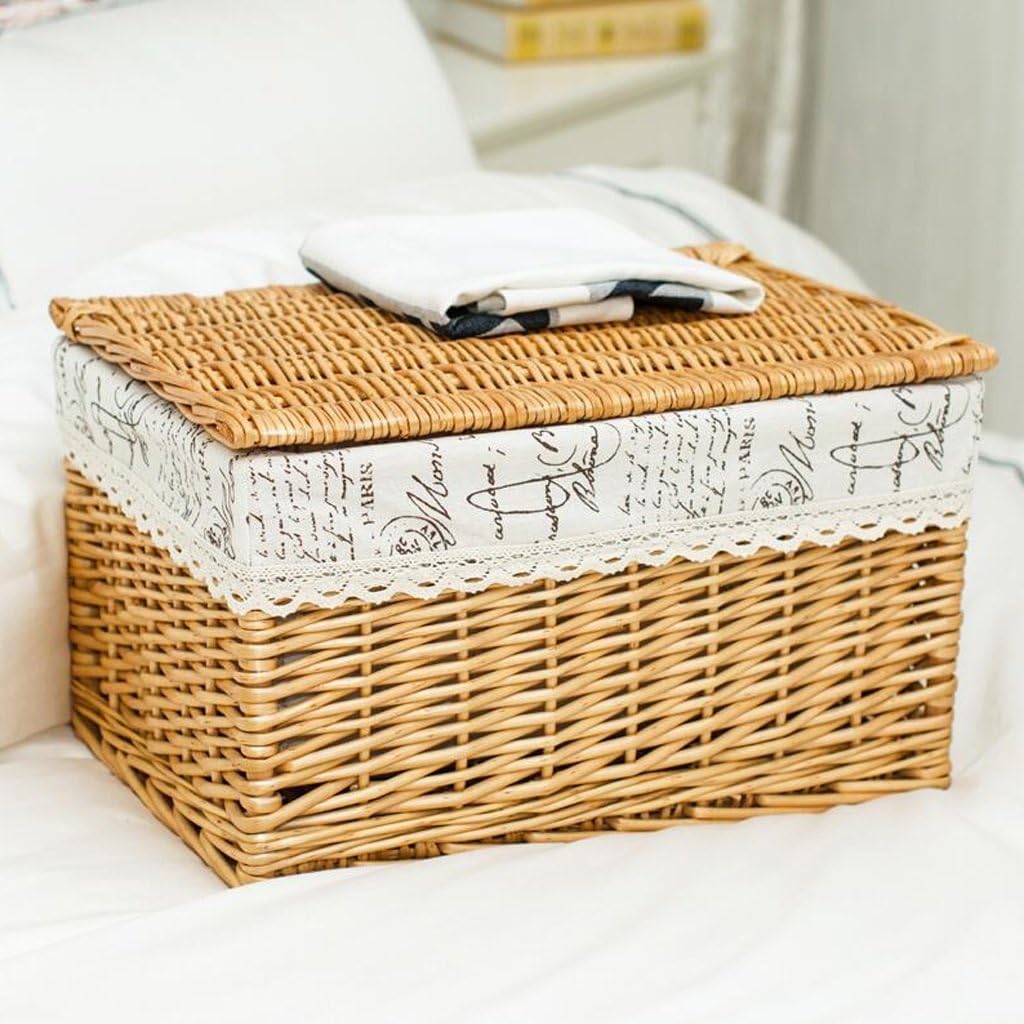 Yellow Tower Square Covered Wicker Preparation Cloth Collection Basket The Table Of Coffee Is Set Up storage Rollsnownow (Size : 43 * 31 * 24cm)
