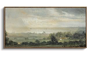 InSimSea Extra Large Framed Vintage Wall Art, Living Room Country Farmhouse Decor, Wild Field under Sky Landscape Paintings, Canvas Prints, Scenery Long Picture for Bedroom Above of Bed,20x40inch