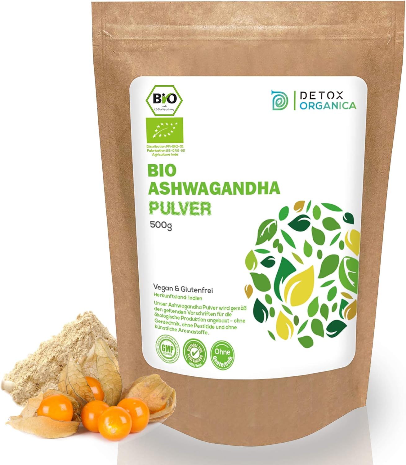 ASHWAGANDHA PULVER BIO 500g // ECHTE Indische Withania Somnifera // Reines Bioprodukt