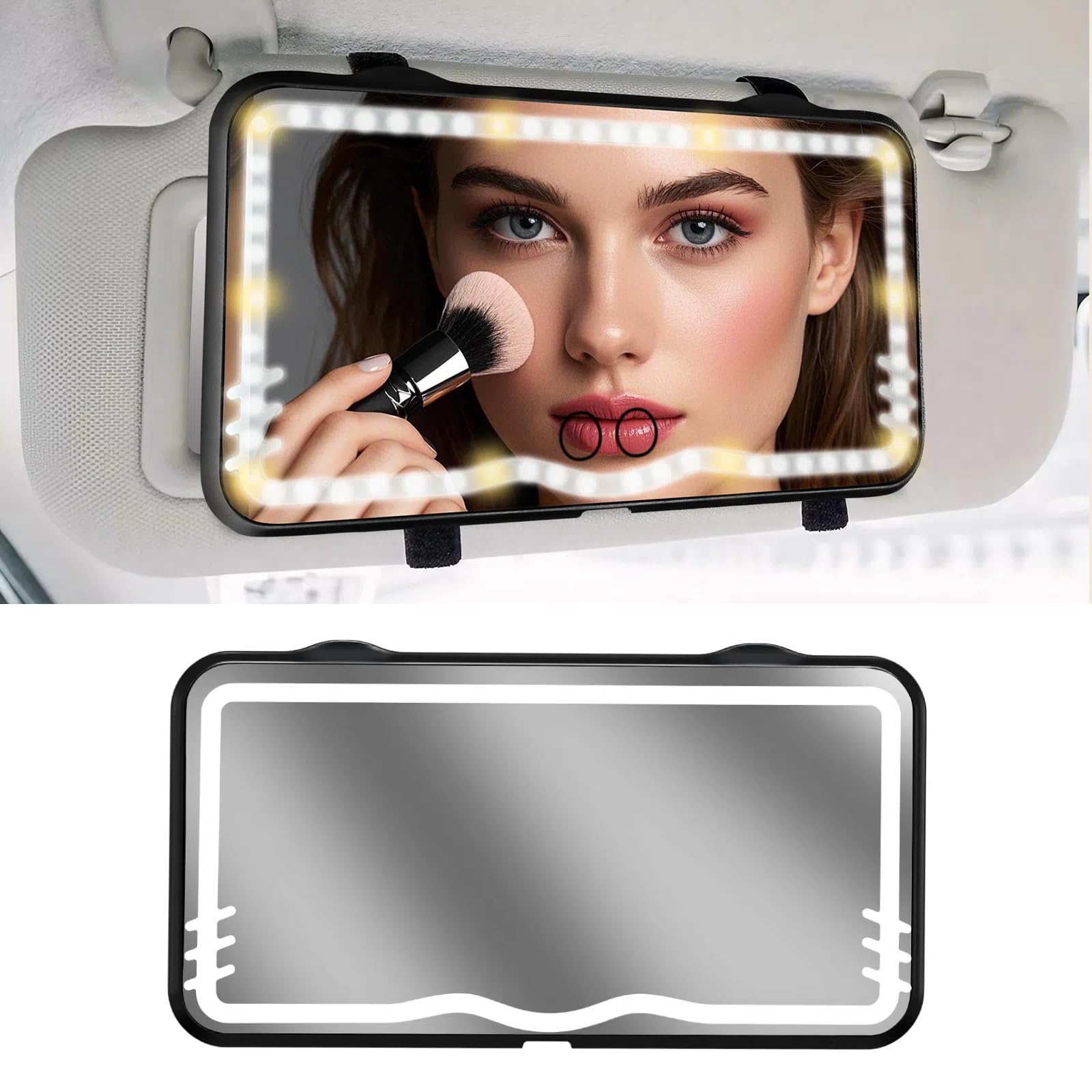 Photo 1 of PIFOOG Car Sun Visor Vanity Mirror with Lights LED Vehicle Makeup Mirrors USB Rechargeable Large Dimmable Light up Cars Interior Sunvisor Accessories Women Girl Cute Black 1 Pack