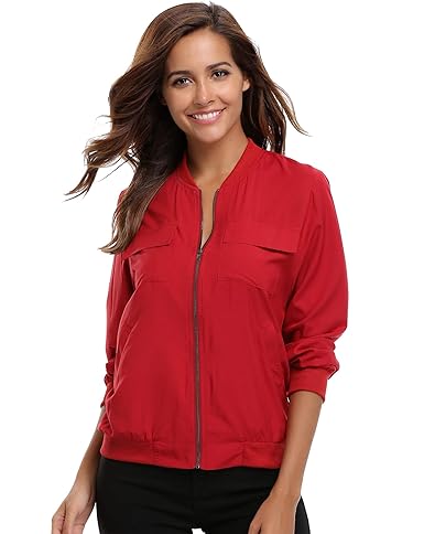 Frauen Die leichten Bomber Jacken Damen Jackets Mäntel Outwear beiläufige lässige Langen ärmeln Hülsen mit Mode Multi Taschen