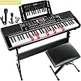 IMGZAR 61 Key Keyboard Piano for Beginners with Lighted Keys & Pro Teaching Modes,Includes Stand, Bench, Microphone, Music Stand,70 Demos, 200 Rhythms/Tones, Gift for Beginners