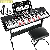 IMGZAR 61 Key Keyboard Piano for Beginners with Lighted Keys & Pro Teaching Modes,Includes Stand, Bench, Microphone, Music Stand,70 Demos, 200 Rhythms/Tones, Gift for Beginners