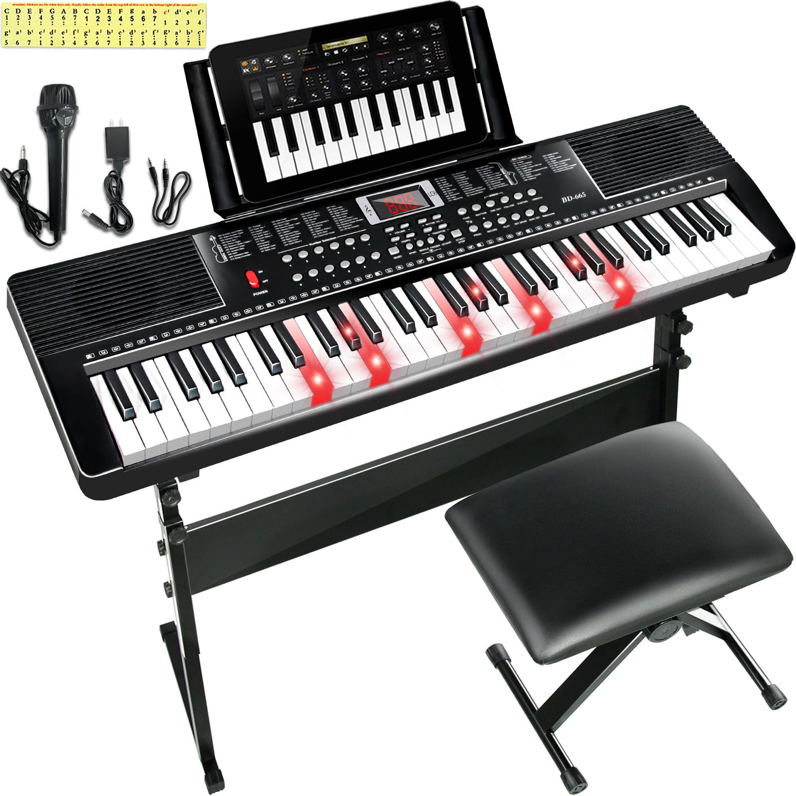 Photo 1 of IMGZAR 61 Key Keyboard Piano for Beginners with Lighted Keys & Pro Teaching Modes,Includes Stand, Bench, Microphone, Music Stand,70 Demos, 200 Rhythms/Tones, Gift for Beginners