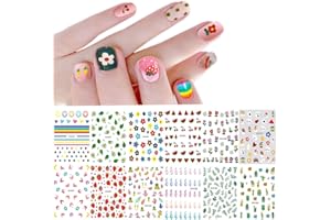 IHUKEIT Nail Stickers for Women and Little Girls - 12 Sheets 3D Self-Adhesive DIY Nail Art Decoration Set Including Flowers Leaves Animals Plants Fruits Nail Decals for Woman Kids Girls