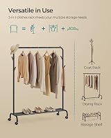 SONGMICS Clothes Rail Heavy Duty with Wheels Shelf Ink Black HSR131B01 view 4