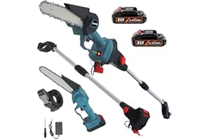 TUCSSARG 2-in-1 Cordless Pole Saw & Mini Chainsaw - 21V Battery Small Pole Chainsaw, 8" Cutting Brushless Electric Pole Saw,19Ft/s Battery Pole Saw for Tree Trimming, 2.0Ah Battery&Charger Included