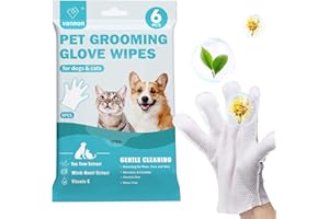 Vannon Extra Thick Pet Bathing Wipes for Dogs & Cats, Cleaning & Odor-Controlling Grooming Gloves, Nourish Fur Glove Wipes for Daily Care and Traveling, Rinse Free, Unscented, 6 PCS