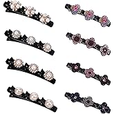 8 Pcs Sparkling Crystal Stone Braided Hair Clips, Duckbill Braid Braided Hair Clip for Women Girls, Flower Rhinestone Hair Accessories for Women, Decorative Barrettes for Styling With 3 Small Clips