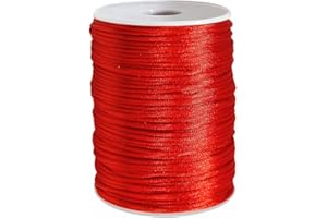 FQTANJU Red 2mm x 100 Yards Satin Nylon Trim Cord, Rattail, Chinese Knot, Kumihimo, Premium Quality