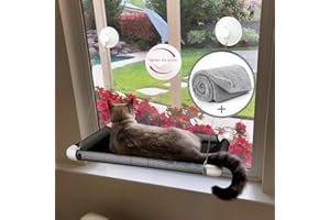 Lcybem Cat Window Perch - Cat Hammocks for Window with Plush Pad, Space Saving Cat Bed, Pet Resting Seat Safety Holds Two Large Cats, Providing All Around 360° Sunbathe for Indoor