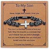 LZKOVISTA Cross Bracelet for Men, Adjustable Beaded Obsidian Bracelet Healing Christian Religious Crystal Confirmation Jewelry Gifts for son Grandson